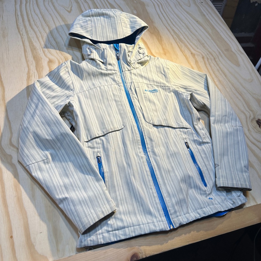 Columbia Titanium Interchange Jacket Womens Medium Gray Blue Striped Shell